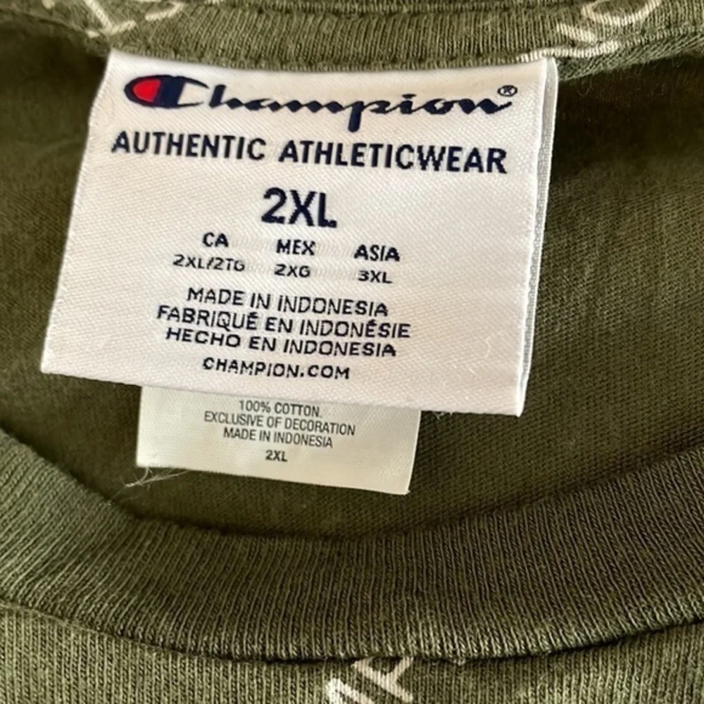 Champion Men’s All Over Graphic Tee Shirt Cotton 2XL Olive Green Streetwear - Picture 4 of 5
